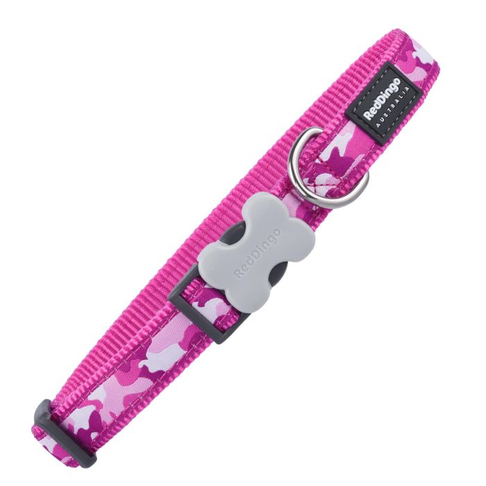 Red Dingo Collar para Perro Camuflaje Fucsia de Nylon Ajustable, Fuerte y Duradero con Anilla D Acero Inoxidable 20mm x 31-47cm
