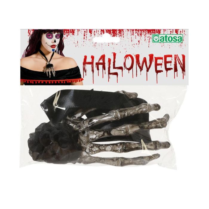 Collar Mano Esqueleto Con Flor Negra Para Disfraz De Catrina - Accesorio Halloween, Día De Los Muertos 1