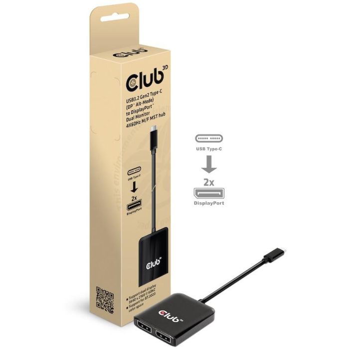 Club3D MST-Hub USB 3.2 Typ C > 2x DP 4K60Hz St/Bu Multi-Stream Transport Hub, USB-C a 2 DisplayPort 4K 60Hz 1 Club3D MST-Hub USB 3.2 Typ C > 2x DP 4K60Hz St/Bu Multi-Stream Transport Hub, USB-C a 2 DisplayPort 4K 60Hz 1