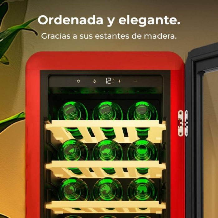 Cecotec Vinoteca GrandSommelier Origin 24 Rojo, 24 botellas, LED, NoFrost, display, 92,8cm 12