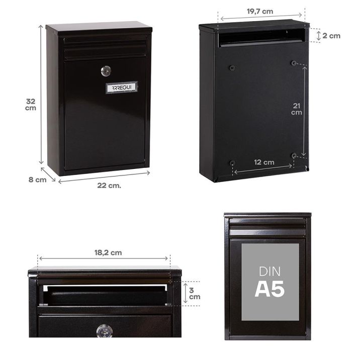 Arregui Zagúan Buzón Individual Exterior, Acero Negro, 22 x 8 x 32 cm 4