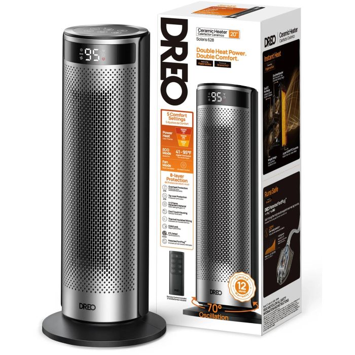 Calentador adicional - Hyperamic - 1500 W - Dreo - Solaris 628 - Columna - Negro 1