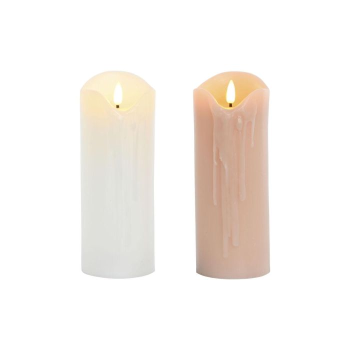 Vela Led Navidad Fantasia DKD Home Decor Blanco Rosa Palo 7.5 x 20 x 7.5 cm (2 Unidades) 1