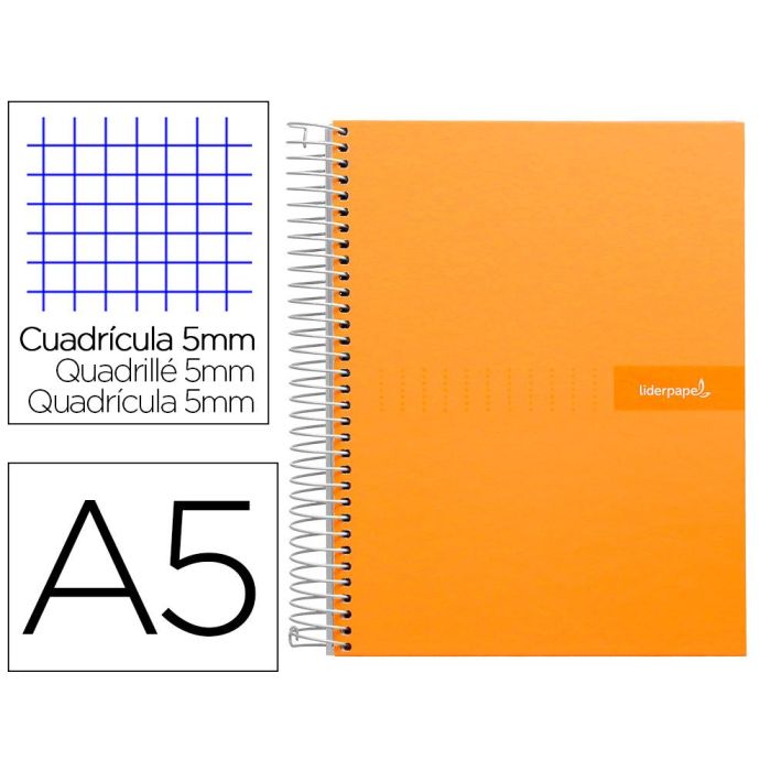 Cuaderno Espiral Liderpapel A5 Micro Crafty Tapa Forrada 120H 90 gr Cuadro 5 mm 5 Bandas6 Taladros Color Naranja