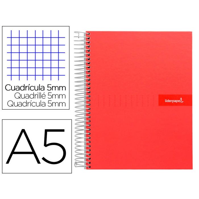 Cuaderno Espiral Liderpapel A5 Micro Crafty Tapa Forrada 120H 90 gr Cuadro 5 mm 5 Bandas6 Taladros Color Rojo