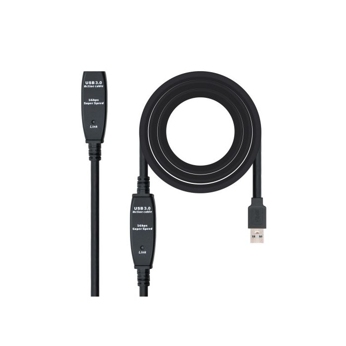 Cable Alargador Amplificador USB 3.0 Nanocable 10.01.0312/ USB Macho - USB Hembra/ 10m/ Negro