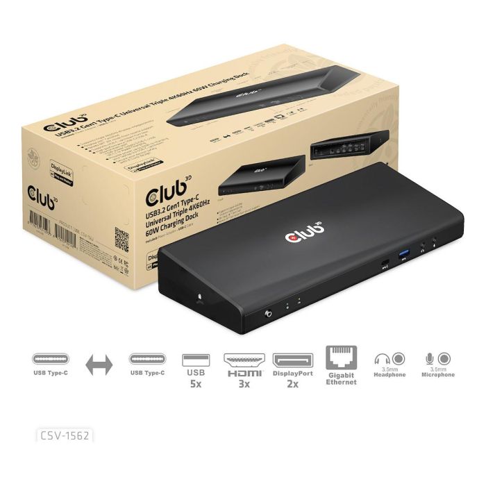 Club3D CSV-1562 Docking Station USB-C a 6xUSB3/2xDP/HDMI/LAN/Audio 4K Charging 11