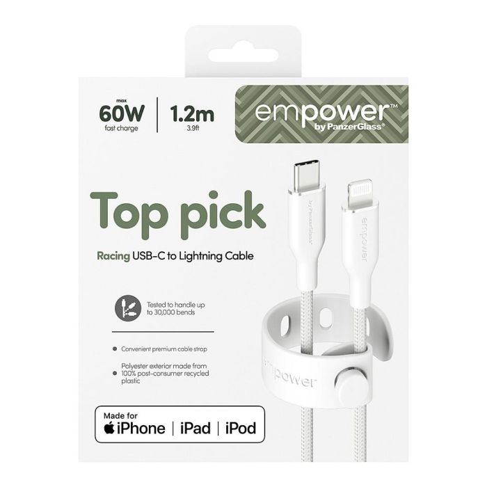PanzerGlass empower Racing Cable de carga 60W USB-C a Lightning, USB 2.0, 1.2m, Color Blanco Plateado 2 PanzerGlass empower Racing Cable de carga 60W USB-C a Lightning, USB 2.0, 1.2m, Color Blanco Plateado 2