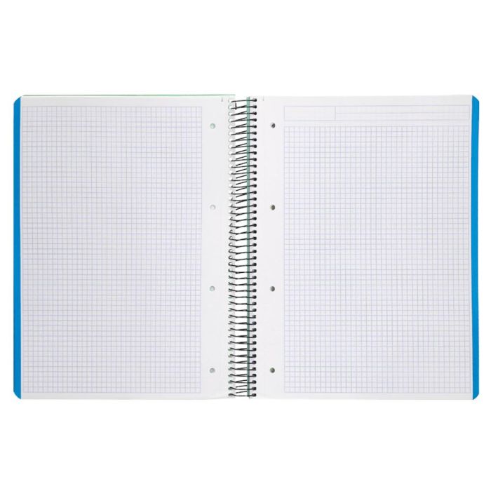 Cuaderno Espiral Liderpapel A4 Micro Wonder Tapa Plastico 120H 90 gr Cuadro 5 mm 5 Banda4 Taladro Color Verde Turquesa 5