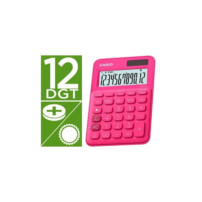 Casio Calculadora De Oficina Sobremesa Fucsia 12 Dígitos Ms-20Uc