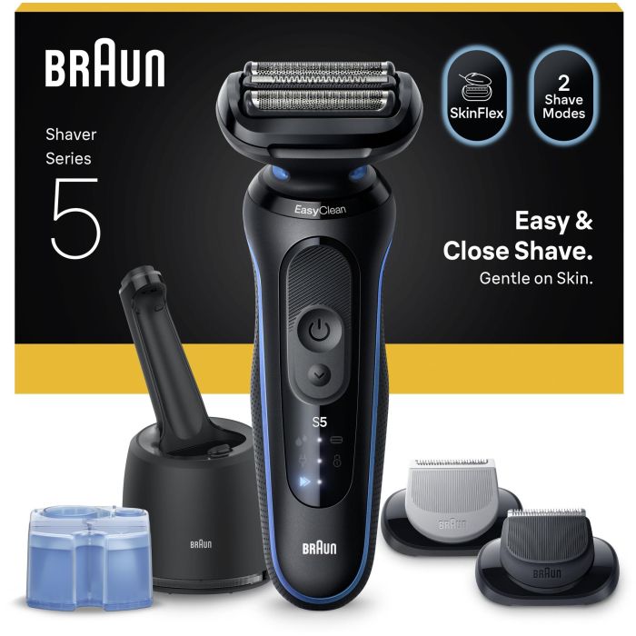 Braun BRA8700216647229 Afeitadora Eléctrica Serie 5 Negra y Azul - Batería 50 min, Carga Rápida 5 min