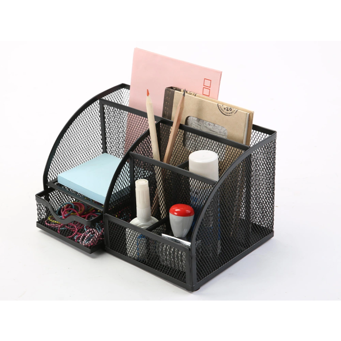 Q-connect kf17295 Organizador de Sobremesa Metálico Curvo Rejilla Negra con 5 Departamentos 220x140x130 mm 1