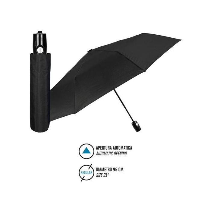 Perletti Paraguas mini automático 21" mango de plástico negro