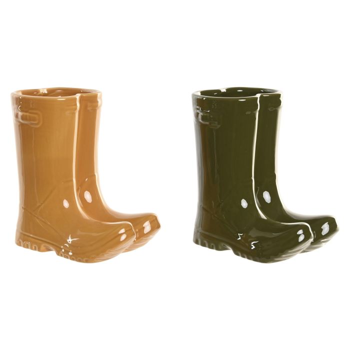 DKD Home Decor Jarrón Moderno de Cerámica Verde Mostaza 15 x 23 x 21 cm (4 Unidades)