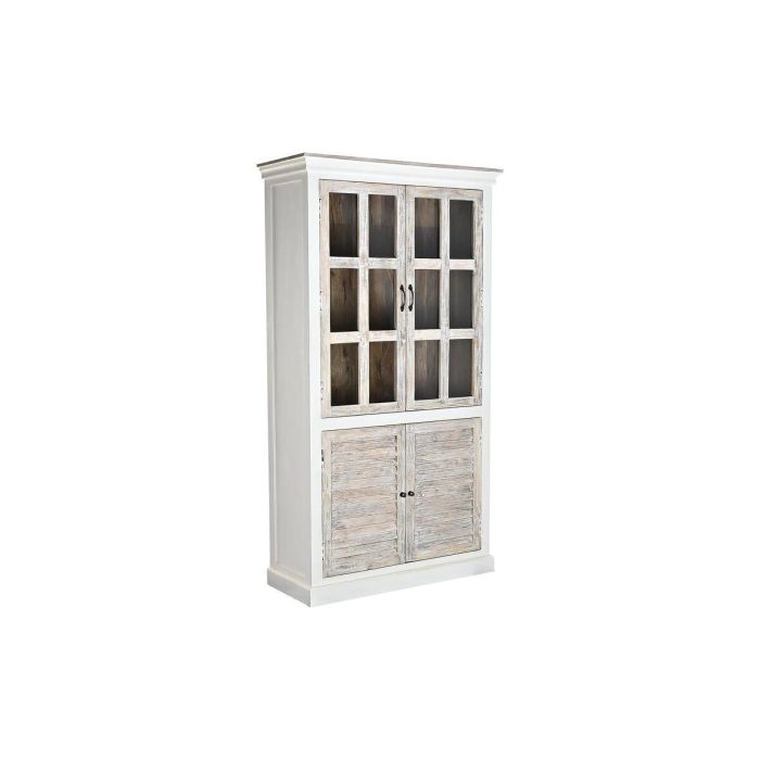 DKD Home Decor Vitrina Romántico Hecha a Mano de Mango y Cristal, con 4 Puertas y 3 Estantes, Blanco Natural, 110x45x200 cm