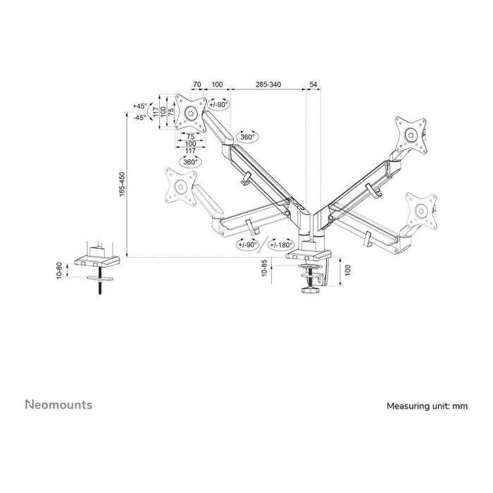 Neomounts DS70-810BL2 Brazo para Monitor de 17-32 Pulgadas con Resorte de Gas, Negro
