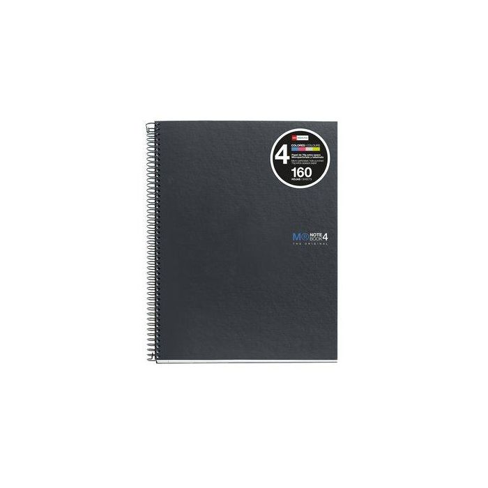 Miquelrius Cuaderno Espiral A5+ 160H 70 gr Cuadrícula 5x5 mm Microperforado 4 Bandas Color Grafito