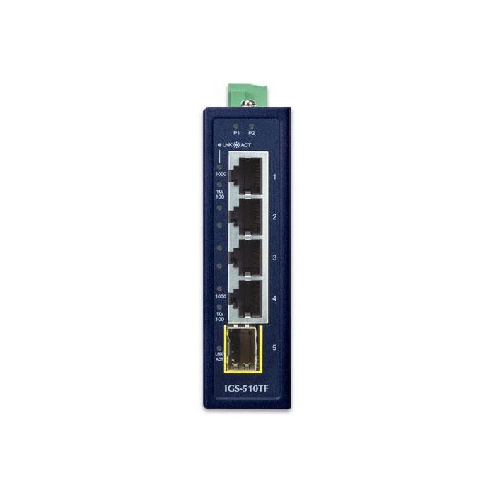 Planet IGS-510TF Switch Industrial 4 Puertos Gigabit 10/100/1000T + 1 SFP 100/1000X L2