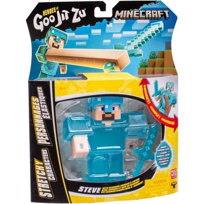 Figura Elástica - GOO JIT ZU - Minecraft Steve - 11 cm - Textura Elástica - 3x Elástico