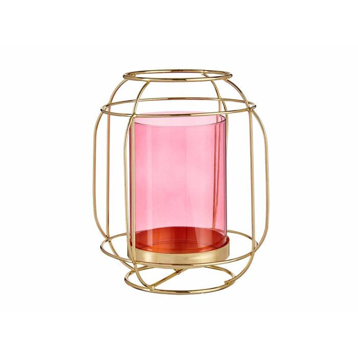 Giftdecor Base Vela Farol Rosa Metal Oro Cristal 19x19x20 cm (Set de 8) 1