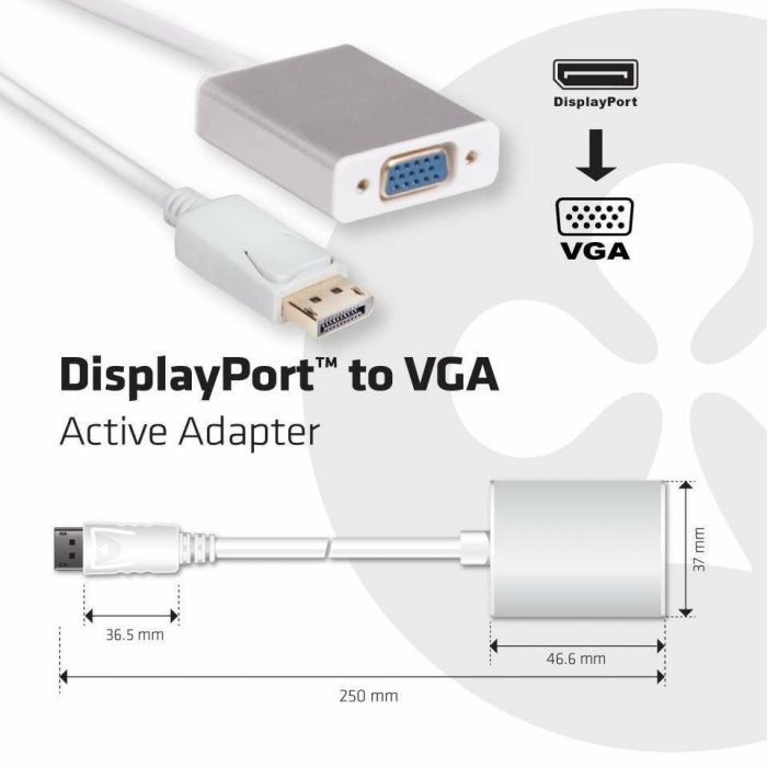 Club3D Adaptador DisplayPort a VGA Activo, Conector DisplayPort 1.1 a VGA, Máxima Resolución 1920x1200, Plug and Play, Negro 1 Club3D Adaptador DisplayPort a VGA Activo, Conector DisplayPort 1.1 a VGA, Máxima Resolución 1920x1200, Plug and Play, Negro 1
