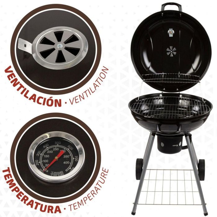 Barbacoa de Carbón con Ruedas Aktive Aluminio Metal esmaltado textileno 57 x 86 x 57 cm Negro 5