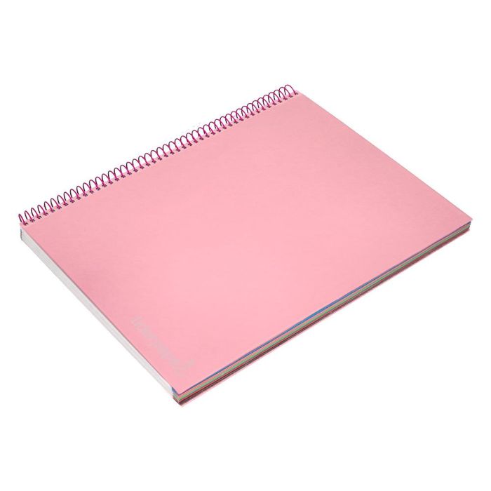 Cuaderno Espiral Liderpapel A4 Micro Jolly Tapa Forrada 140H 75 gr Cuadro 5 mm 5 Bandas 4 Taladros Color Rosa 2