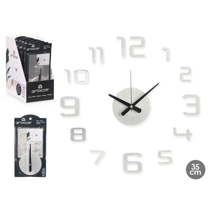 Reloj Pegatina 35 Cm Satinado Plata Giftdecor (12 Unidades) Reloj Pegatina 35 Cm Satinado Plata Giftdecor (12 Unidades)