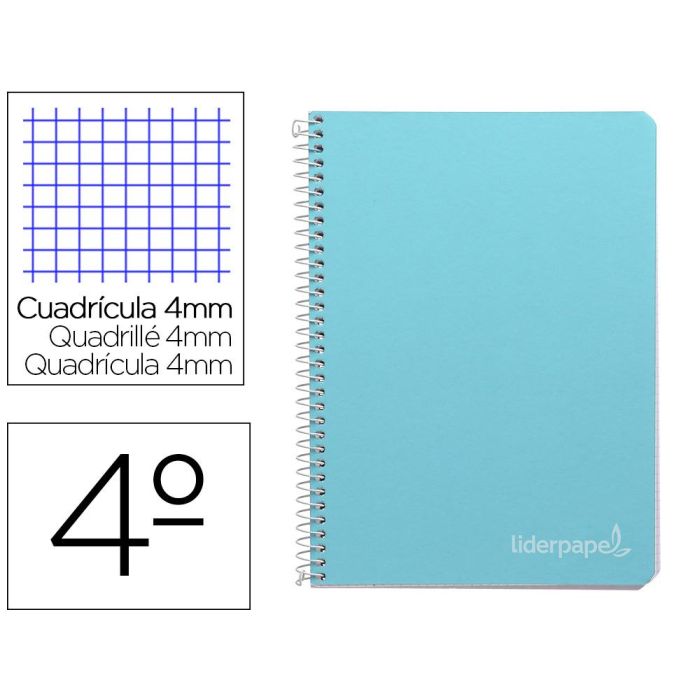 Cuaderno Espiral Liderpapel Cuarto Witty Tapa Dura 80H 75 gr Cuadro 4 mm Con Margen Color Celeste 5 unidades