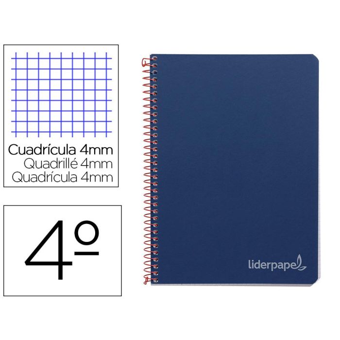 Cuaderno Espiral Liderpapel Cuarto Witty Tapa Dura 80H 75 gr Cuadro 4 mm Con Margen Color Azul Marino 5 unidades