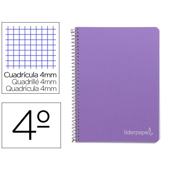 Cuaderno Espiral Liderpapel Cuarto Witty Tapa Dura 80H 75 gr Cuadro 4 mm Con Margen Color Violeta 5 unidades