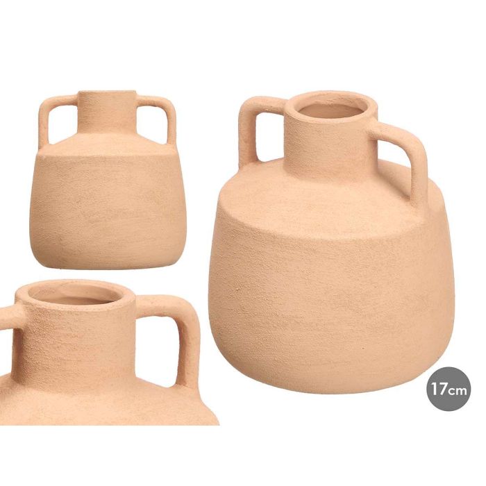 Giftdecor Jarron Tinaja Cerámica Marrón 17.5 cm Alto x 16 cm Ancho. Diseño decorativo para el hogar. (8 Unidades)