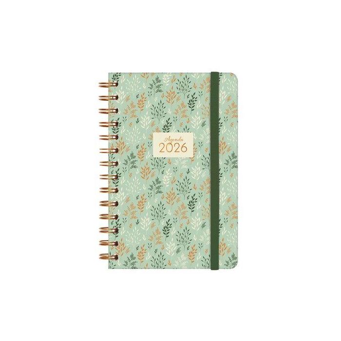 Finocam E5-117x181 mm Svh Agenda Espiral Tapa Dura Trigo 2026 Diaria con Goma Elástica y Adhesivos