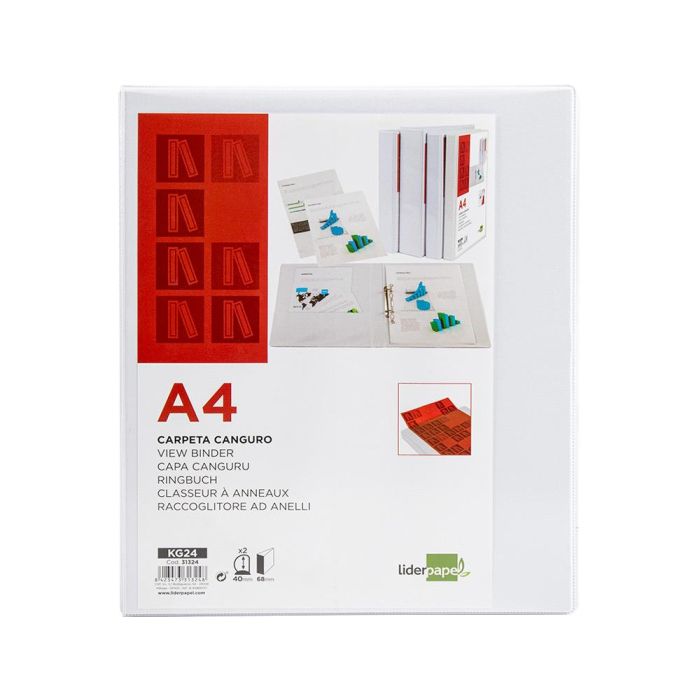 Carpeta Canguro 2 Anillas Mixtas 40 mm Liderpapel A4 Plastico Blanca 2