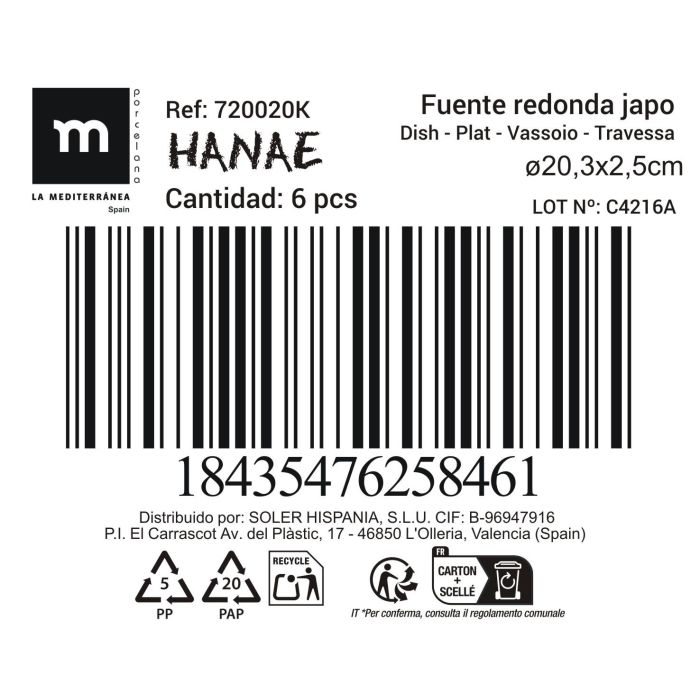 La Mediterranea Fuente Redonda para Servir Estilo Japonés Hana de 20 cm - Surtido de 6 Platos de Mesa (18 Unidades) 7