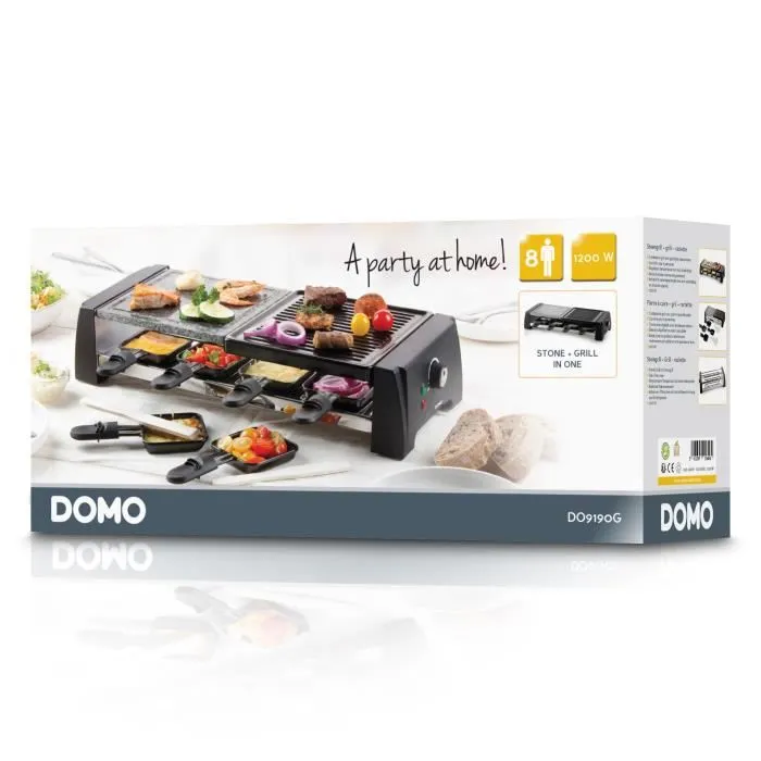 Domo Raclette DO9190G para 8 Personas - Negro 1200W con Termostato Ajustable, Parrilla y Piedra Natural 3 Domo Raclette DO9190G para 8 Personas - Negro 1200W con Termostato Ajustable, Parrilla y Piedra Natural 3