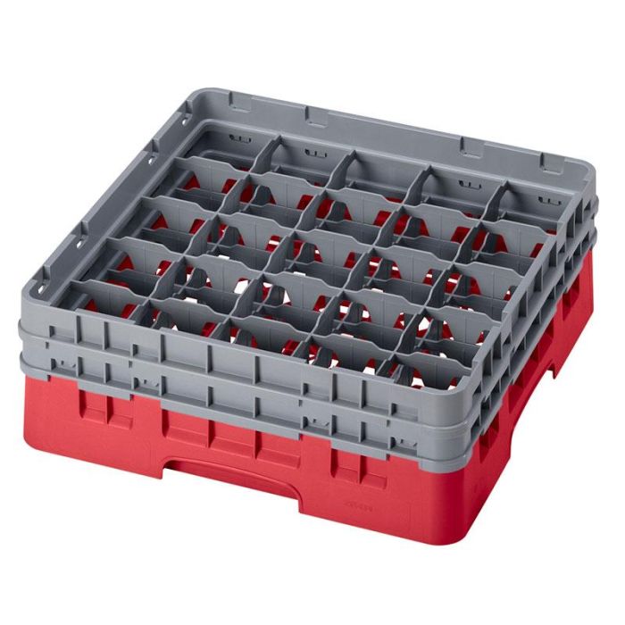 CAMBRO - 25S434-163 - Cesta de lavado 25 comp. 2 alturas - 8,7 cm Ø máx. - alt. máx. 13,5 cm - 50 x 50 x 18,4 cm - Rojo