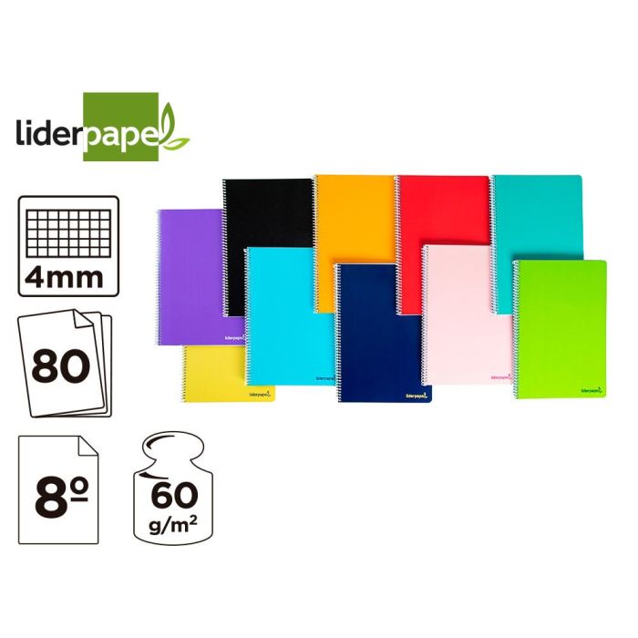 Cuaderno Espiral Liderpapel Bolsillo Octavo Smart Tapa Blanda 80H 60 gr Cuadro 4 mm Colores Surtidos 4