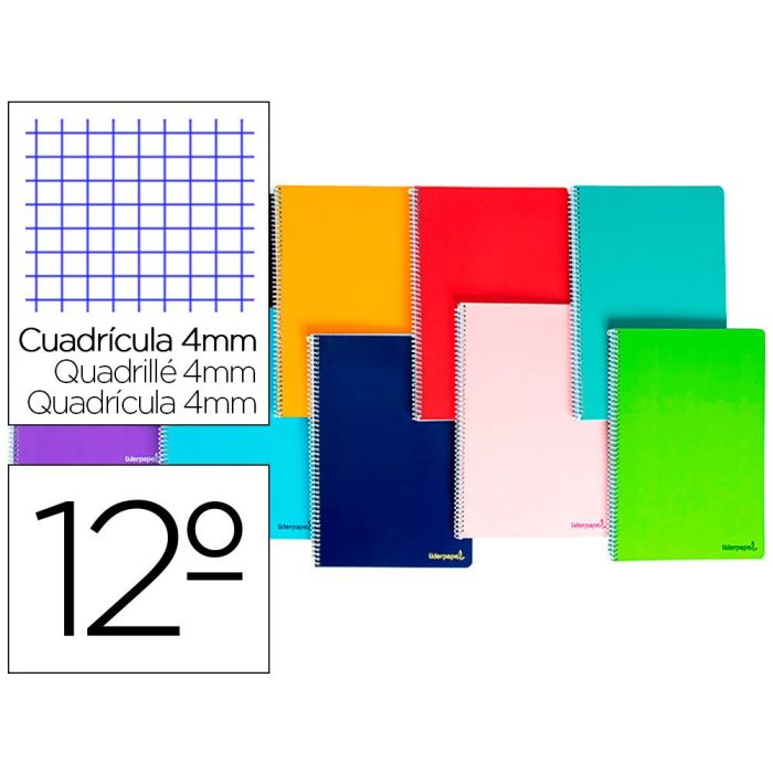Cuaderno Espiral Liderpapel Bolsillo Doceavo Smart Tapa Blanda 80H 60 gr Cuadro 4 mm Colores Surtidos
