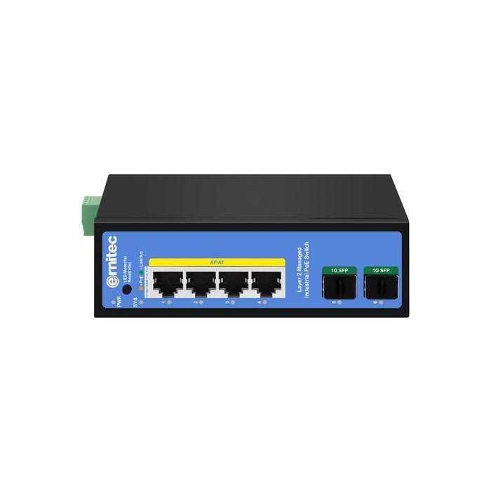 Ernitec Switch industrial 4 puertos PoE Gigabit + 2 SFP Gigabit uplink gestionable L2+ Ernitec Switch industrial 4 puertos PoE Gigabit + 2 SFP Gigabit uplink gestionable L2+