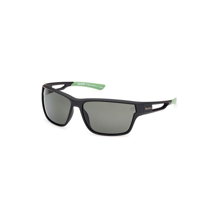 Timberland TB00001 Gafas de Sol Hombre Polarizadas Verdes Rectangulares Montura Negra Mate Cristales 65 mm