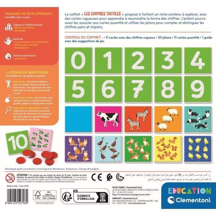 Montessori - Clementoni - Números táctiles - Juego educativo de aprendizaje de los números - 10 cartas de números aproximados - A partir de 3 años 4