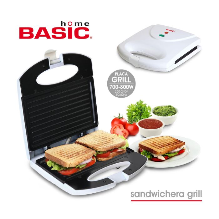 Basic Home Sandwichera Plana Blanca 700-800 W, 21.8 x 21.5 x 6.5 cm (4 Unidades)