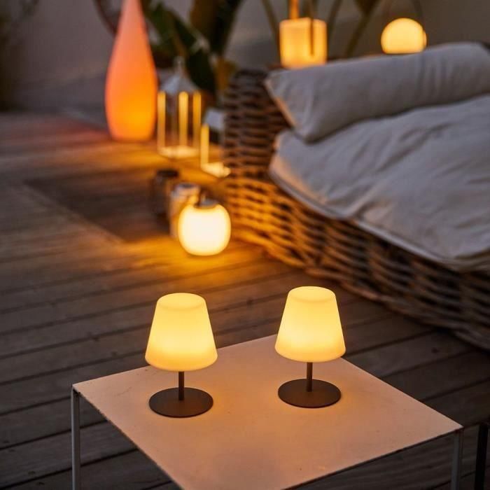 Pack de 2 lámparas de mesa inalámbricas - LUMISKY - TWINS - Al. 16 cm - Base de acero gris - LED blanco cálido y blanco 1 Pack de 2 lámparas de mesa inalámbricas - LUMISKY - TWINS - Al. 16 cm - Base de acero gris - LED blanco cálido y blanco 1