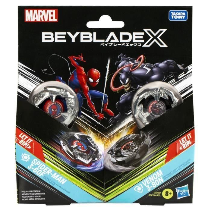 Beyblade X Marvel Collab Spider-Man 3-60F vs. Venom 3-80N, paquete múltiple 2 Beyblade X Marvel Collab Spider-Man 3-60F vs. Venom 3-80N, paquete múltiple 2