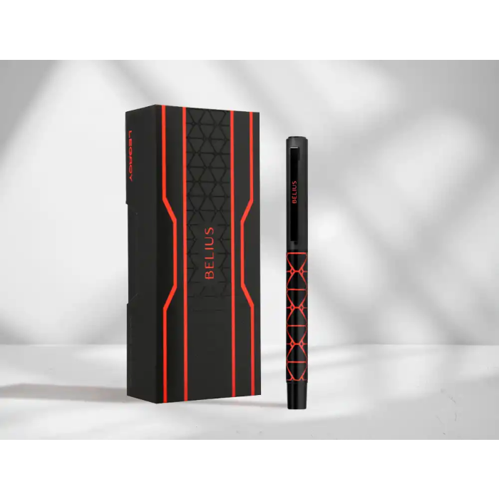 Belius Legacy Boligrafo Aluminio Diseño Triángulo Rojo Cuerpo Negro Tinta Azul Caja Diseño 1