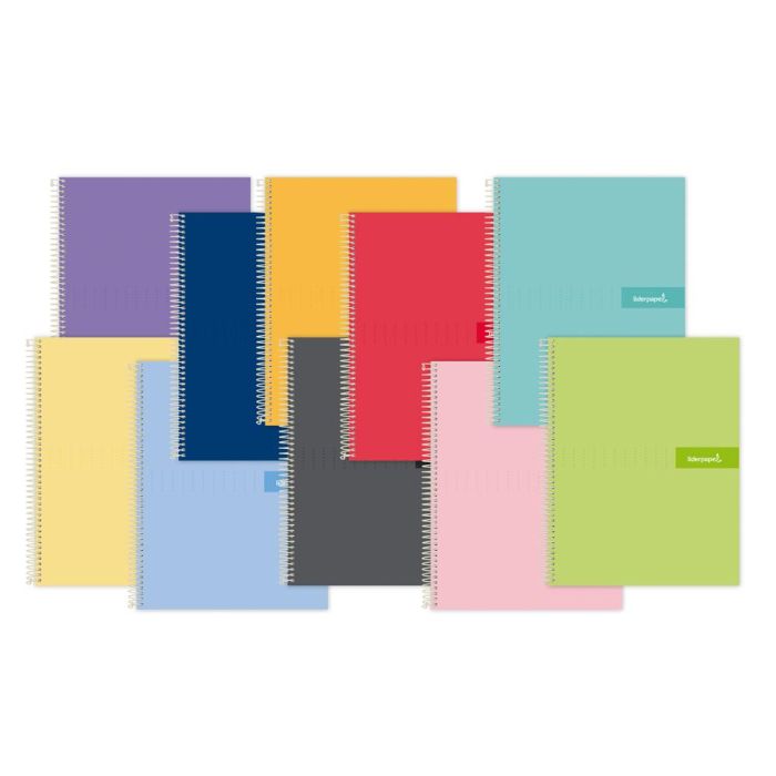 Cuaderno Espiral Liderpapel A4 Crafty Tapa Forrada 80H 90 gr Cuadro 5 mm Con Margen Colores Surtidos 5 unidades