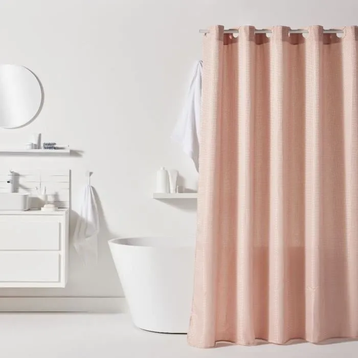 Today Cortina de ducha UTILITY con diseño de gofres Rosa Poliéster 180 x 200 cm TOD3574641275532