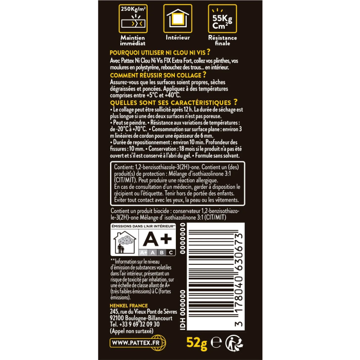 Pattex Pegamento Ni clavo ni tornillo 52g 1