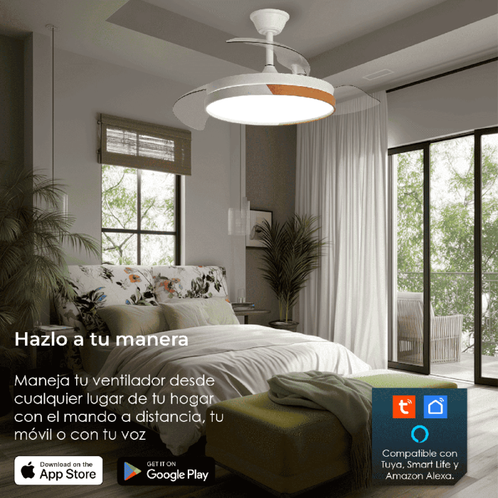 Yoevu Ventilador de Techo Nature White WiFi, LED Regulable, Compatible Alexa, Mando a Distancia, 6 Velocidades 1